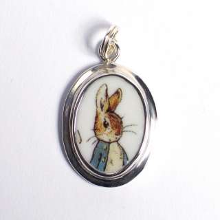 Broken China Jewelry   Beatrix Potter   Peter Rabbit   Sterling Silver 