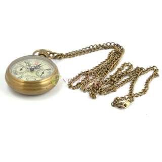 Full Copper Antique Pocket Watch 5 hand 24hrs Subdial Necklace Chain 