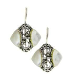    Sterling Silver Marcasite Antique Design Square Earrings: Jewelry
