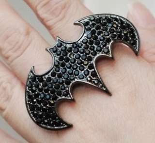 New Vampire gothic Batman black rhinestone Double finger dome Ring R27 