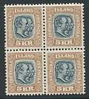 ICELAND. 1907. 5k Two Kings block of 4. #85