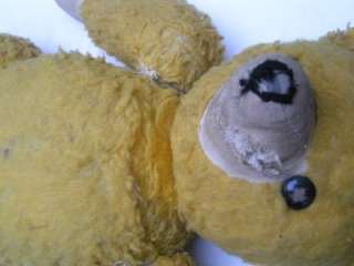 Antique Yellow Mohair Button Eyes Jointed Teddy Bear  