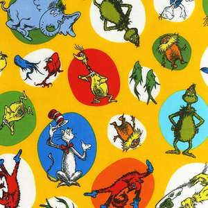 NEW Celebrate Seuss Book Characters on yellow from Robert Kaufman 