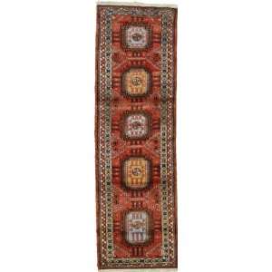  211 x 96 Red Persian Hand Knotted Wool Shiraz Runner Rug 