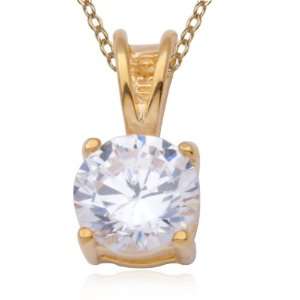 18k Yellow Gold Plated Sterling Silver 6.5mm Cubic Zirconia Pendant 