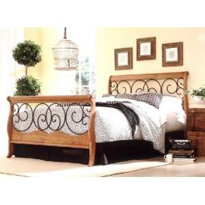   Brown & Honey Oak Finish Queen Size Wood Metal Bed: Home & Kitchen