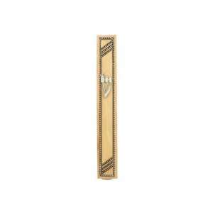  Wood Mezuzah with Diagonal and Vertical Bead Columns and 