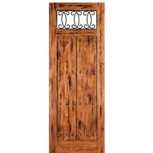   36x96 (3 0x8 0) Solid Knotty Alder Entry Door with Forged Iron