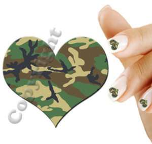 20 Nail Art Decals Camouflage Camo Heart Soldier 2022  