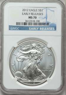 2012 Silver Eagle $1 First Releases NGC MS70 Coin Blue Label  