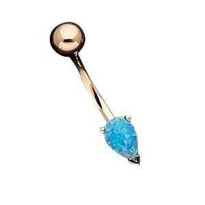 Synthetic Blue Opal Pear Gemstone 14 karat Gold Belly Button Ring 