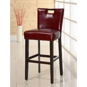  Set of 2 29H Bar Stools Wine Red Leatherette Cappuccino 