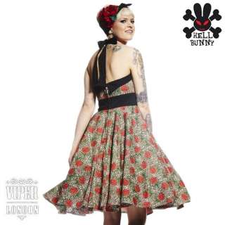 HELL BUNNY 50s Halter Neck Rockabilly Leopard & Roses Charlie Dress 8 