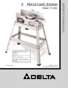 Delta Jointer Model# 37 285 Instruction Manual  
