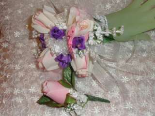 Wrist Corsage Boutonniere Set Prom Wedding Anniversary Pink Purple 
