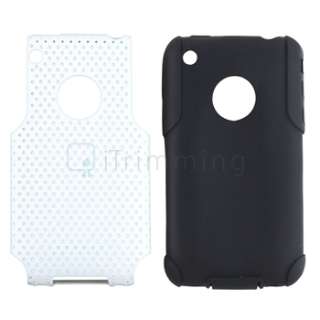 Black Silicone Skin Soft Gel / White Meshed Hard Case Cover For iPhone 