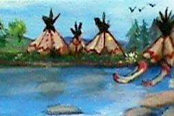 ACEO Original Art Canvas Painting Indian Village Lake  