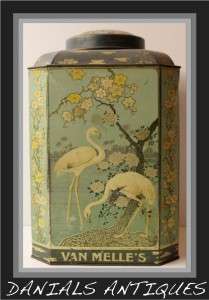 Antique Dutch Largeoriental Flamingo image toffee tin.1920s.  