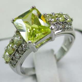 Brand New peridot lads 10KT white Gold Filled Ring #8.5  