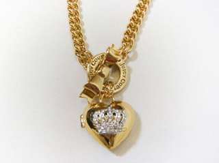 NEW Juicy Couture Bow Heart Crown Locket Chain Necklace Toggle Closure 