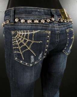 NWT Womens LA IDOL Skinny Jeans GOLD WEBS w/ CRYSTALS! 1710NR  