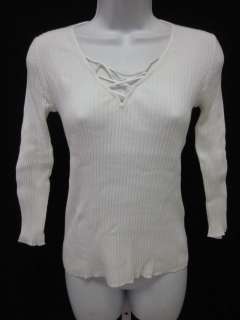 NEIMAN MARCUS White Ribbed Knit Cotton Sweater Sz XS  