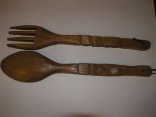 Vintage Large Wooden Spoon Fork Made Philippines 22  