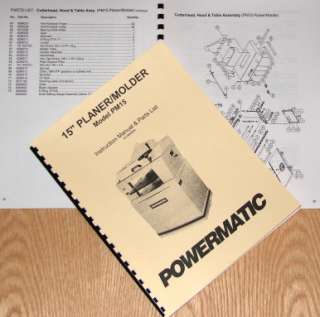 POWERMATIC PM 15 Wood Planer Molder Parts Manual  