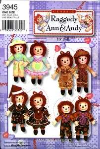 Simplicity Pattern 3945 Raggedy Ann Andy DOLL & CLOTHES 039363303220 