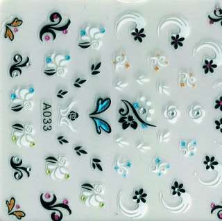 3D Nail Art Multi Colors Leaves and White Flower Sticker Decals Seal 