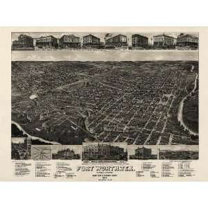  Antique Birds Eye View Map of Fort Worth, Texas (1886) by 