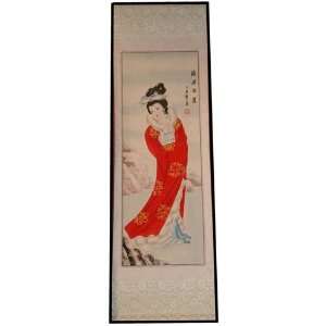  Chinese Scroll Painting, Winter Princess in Red   hand 