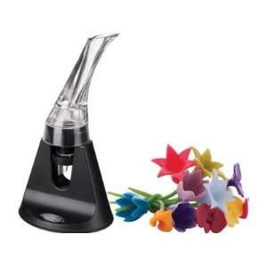 Aroma Aerating Wine Pourer (with stand) & Wine Charms Set:  