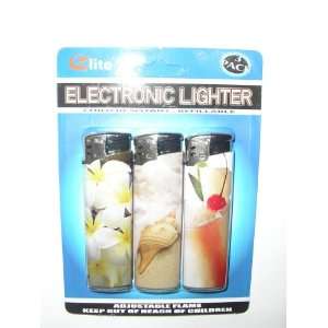 Fancy Child Resistant Electronic Lighter ~ 3 Pc Pack ~Flower, Seashell 