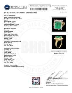 18600 CERTIFIED 18K YELLOW GOLD 4.30CT EMERALD 1CT DIAMOND RING 