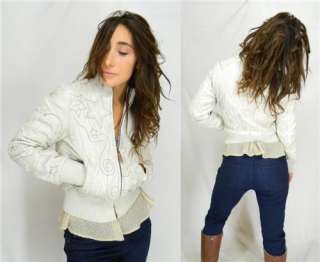 Diva Vintage ROCA WEAR Rocawear White LEATHER Embroidered Cropped 