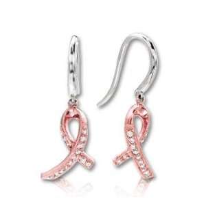   : 14k Two Tone Gold Diamond Breast Cancer Awareness Earrings: Jewelry