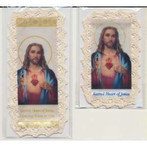 : Sacred Heart of Jesus Bookmark Cloth/Lace with Matching Holy Prayer 