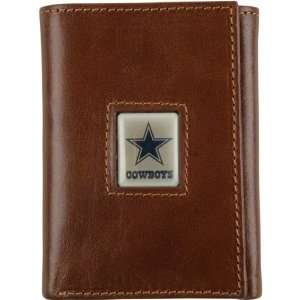    Dallas Cowboys Brown Leather Tri Fold Wallet: Sports & Outdoors