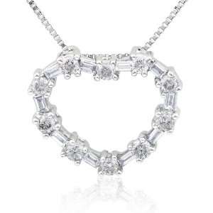 Open heart pendant set with 0.75cttw baguette and round diamonds in a 