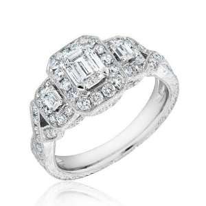  Three Stone Emerald Diamond Engagement Ring 1 5/8ctw 