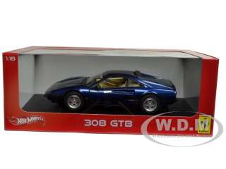 FERRARI 308 GTB BLUE 1:18 DIECAST MODEL CAR BY HOTWHEELS W1170 