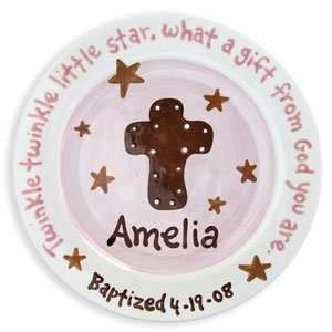  personalized pink cross plate: Kitchen & Dining
