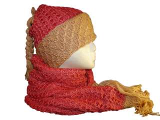 Crochet Hat Ski Beanie Scarf Set Red TM102  