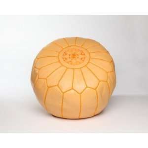  Golden Yellow Moroccan Leather Pouf Ottoman, Stuffed: Home 