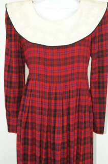 Vintage Sarah Elizabeth Red Plaid Hoilday Dress Beaded Collar Sz 6 
