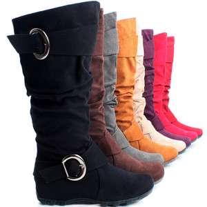   Tall Buckle Faux Suede Ladies Cowboy Western Womens Knee High Boots