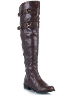 NEW SODA Women Over the Knee High faux Leather Riding Buckle Boot sz 