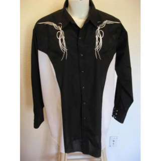 ELY Cattleman Black White Embroidered L/S Rebel Western Pearl Snap 
