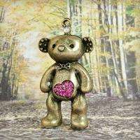Bear Animal Pendants vintage Antique Brass bronze Rhinestone 